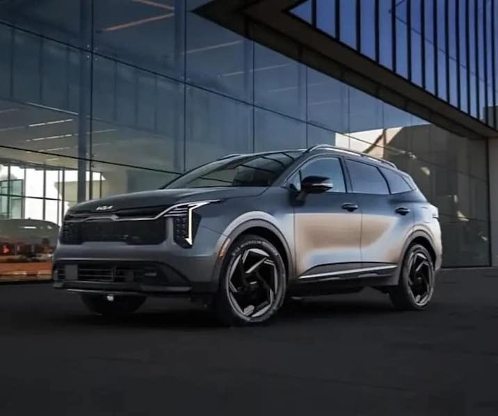 The 2025 Sportage comes standard with a suite of safety features, including automatic emergency braking & lane-keeping assist.